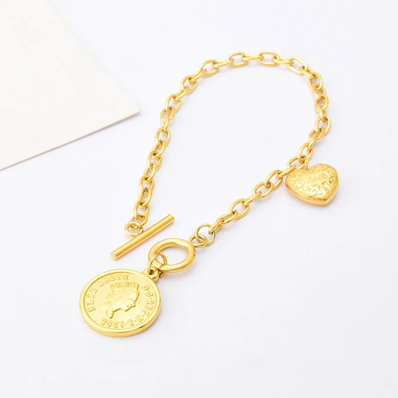 18K Gold Plated Coin Charm Bracelet Stainless Steel Bracelet Stylish Fashion Jewelry Wholesale, Rose gold
18K Gold Plated Coin Charm Bracelet Stainless Steel Bracelet Stylish Fashion Jewelry Wholesale, Rose gold