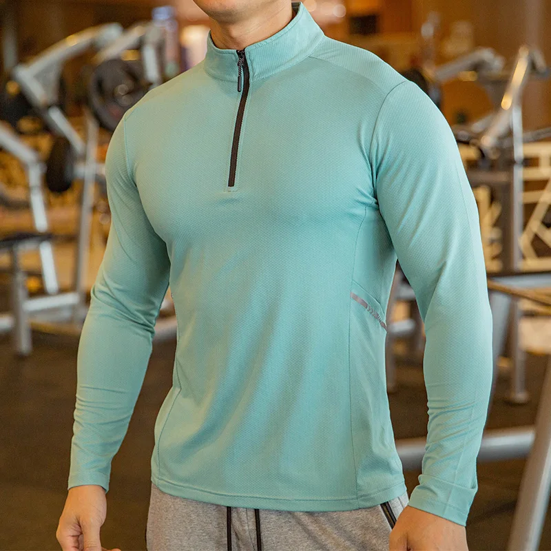 Quick Dry Running Long Sleeves 1/4 Zip Sport Shirt Men Bodybuilding T-shirt exercise Gym Fitness Tight Zipper collar shirts 
Quick Dry Running Long Sleeves 1/4 Zip Sport Shirt Men Bodybuilding T-shirt exercise Gym Fitness Tight Zipper collar shirts