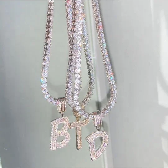 baguette letter pendant womens diamond tennis necklace