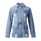 Factory oversize denim jacket long with favorable price