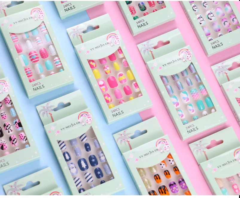 Wholesale 24Pcs False Nails Full Cover Removable Adhesive Nail Sticker kids Press On Nails For Girls
Wholesale 24Pcs False Nails Full Cover Removable Adhesive Nail Sticker kids Press On Nails For Girls