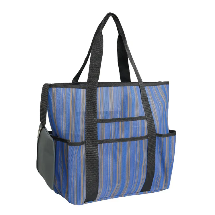 Large Capacity and Lightweight Durable Mesh Tote Beach Toy Bag with Zipper Pocket for Gym, Picnic, travel and shopping, Black striped, blue striped
Large Capacity and Lightweight Durable Mesh Tote Beach Toy Bag with Zipper Pocket for Gym, Picnic, travel and shopping, Black striped, blue striped