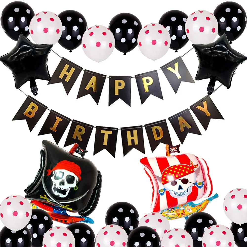pirate theme banner with paper pompom and tassel for birthday