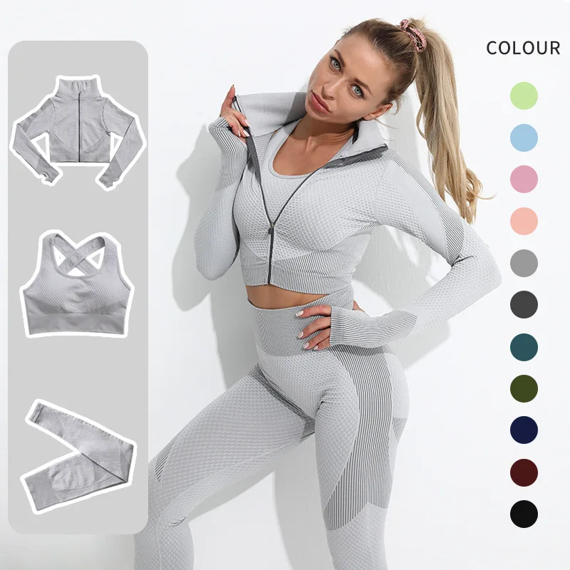 Wholesale 3 Piece Yoga Sets Fitness Women Scrunch Butt Yoga Pants Long Sleeve Top+Bra Performance Sports Set
Wholesale 3 Piece Yoga Sets Fitness Women Scrunch Butt Yoga Pants Long Sleeve Top+Bra Performance Sports Set