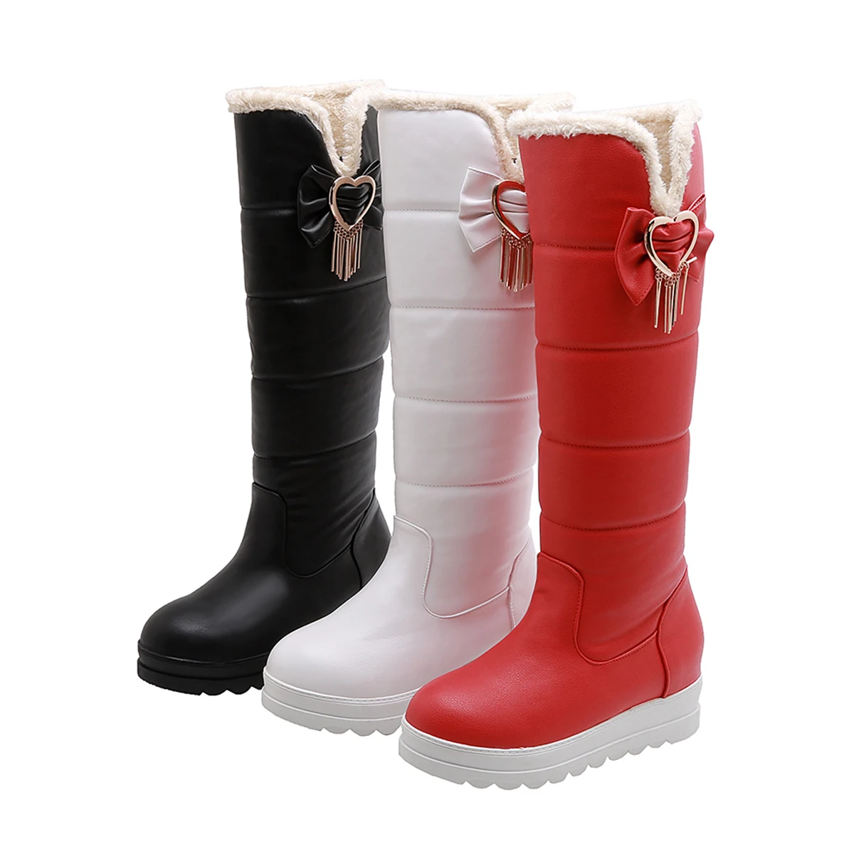 Winter Round Head Waterproof Platform Bowknot Warmth Ladies' Knee Wedges Boots, Black/white/red
Winter Round Head Waterproof Platform Bowknot Warmth Ladies' Knee Wedges Boots, Black/white/red