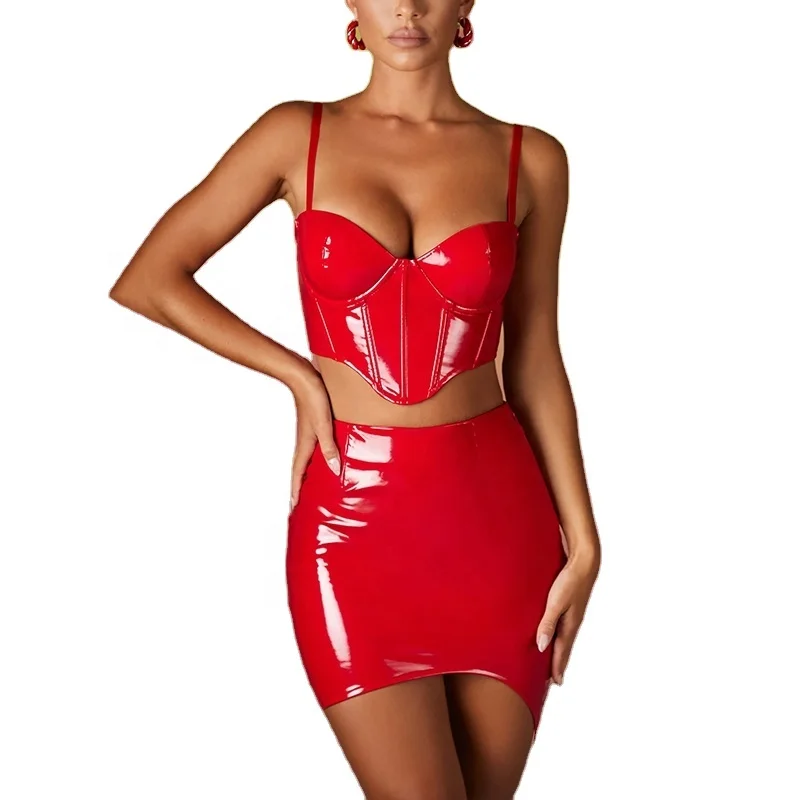 FD-FD9228 PU leather suit hot girl leather cami top with bone support high waist mini skirt women 2 piece set
FD-FD9228 PU leather suit hot girl leather cami top with bone support high waist mini skirt women 2 piece set