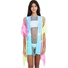 2019 Women hot sexy dress color fringe blouse striped blouse transparent cover up beachwear sexy dress