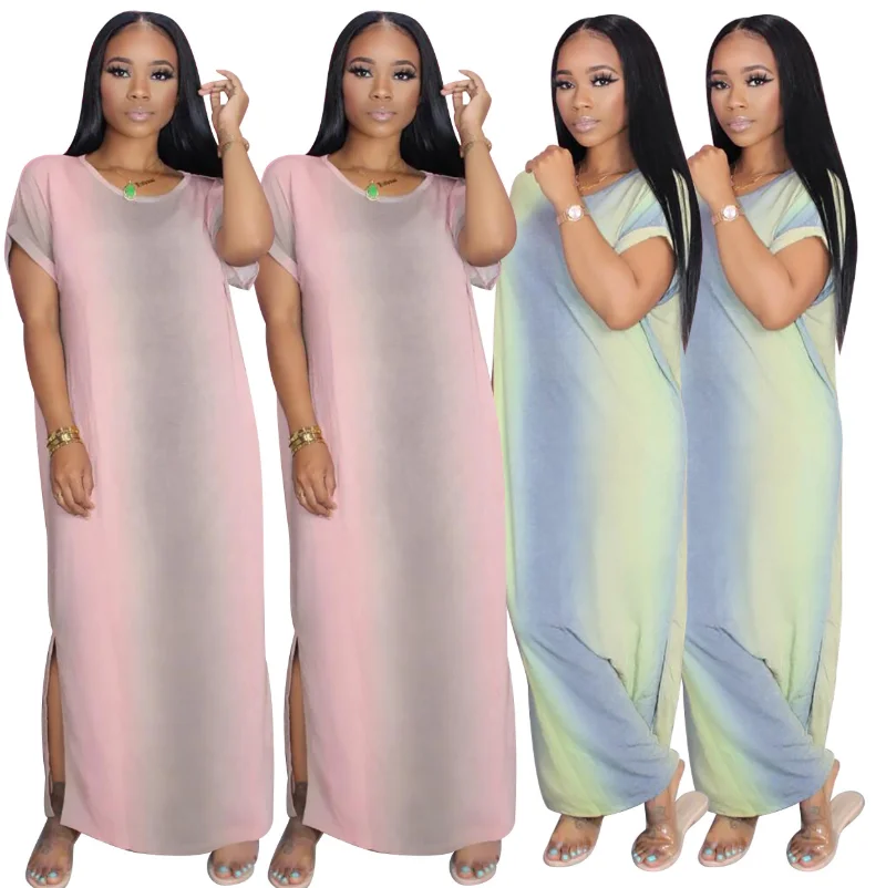 Hot Selling Summer Ladies Stripe Gradients O Neck Short Sleeve Maxi Dress New Style Casual Split Straight Dress, As picture
Hot Selling Summer Ladies Stripe Gradients O Neck Short Sleeve Maxi Dress New Style Casual Split Straight Dress, As picture