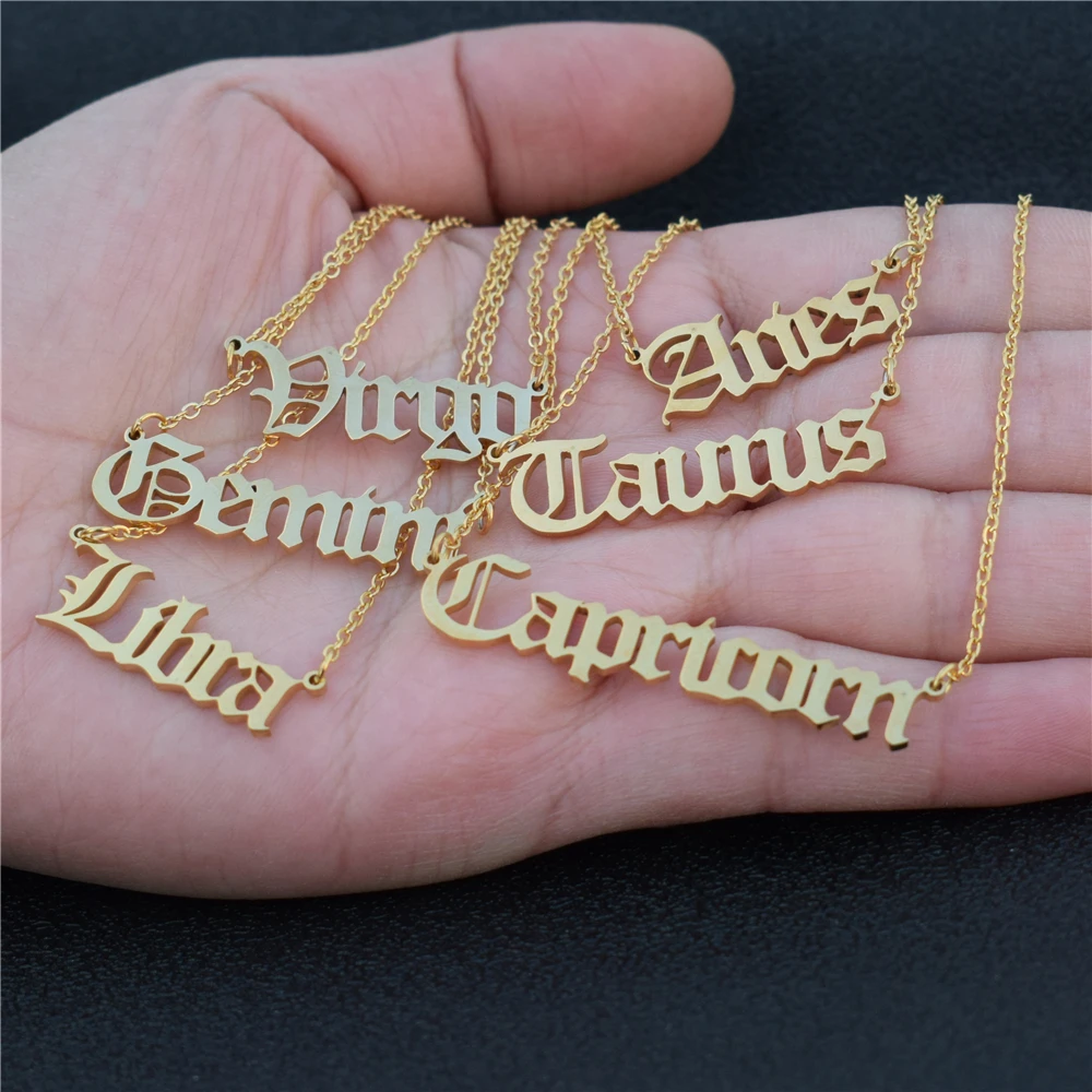 Artilady Vintage Gold Silver Stainless Steel 12 Zodiac Sign English Letter Necklace For Women Birthday Jewelry Gift
Artilady Vintage Gold Silver Stainless Steel 12 Zodiac Sign English Letter Necklace For Women Birthday Jewelry Gift