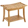 Bamboo Shower Seat Bench Spa Bath Organizer Stool With Storage Shelf For Seating Perfect For Indoor Or Outdoor