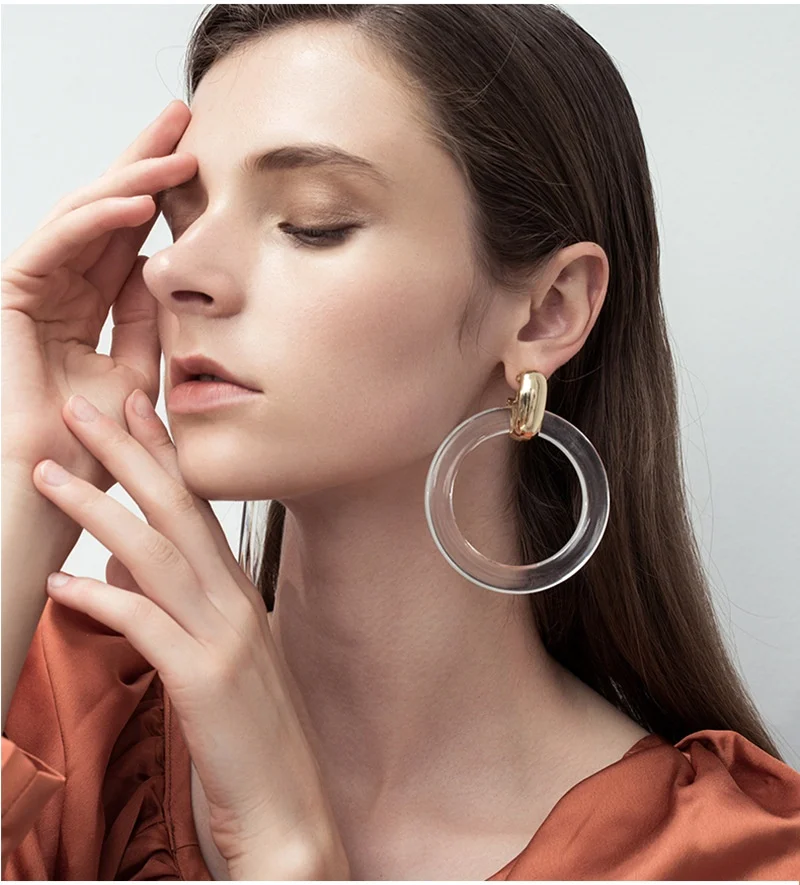 2021 Trendy big round clear resin drop earrings oversized acrylic hoop dangle earrings
2021 Trendy big round clear resin drop earrings oversized acrylic hoop dangle earrings