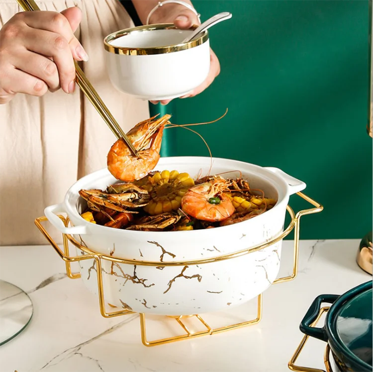 Newest design marbled gold pattern ceramic soup pot household dry pot tableware with handle and candle holder
Newest design marbled gold pattern ceramic soup pot household dry pot tableware with handle and candle holder