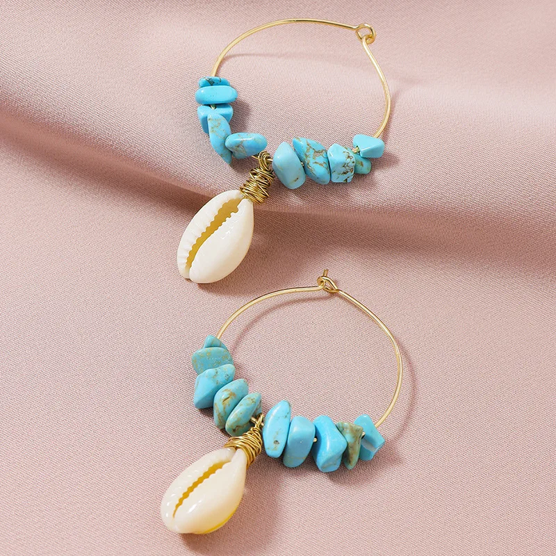 Hot sale hoop earrings resort style modelling of stones and shells earrings popular in summer for women wholesale, Gold
Hot sale hoop earrings resort style modelling of stones and shells earrings popular in summer for women wholesale, Gold