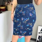 China Wholesale Clothing Casual Jeans Skirt For Woman Denim Floral Print Loose Knee Length Plus Size Denim Pencil Skirt