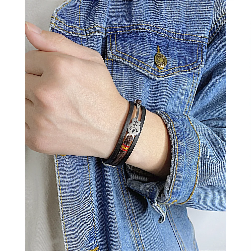 Leather Woven Rope Guitar Shape Multi-layer Bracelets & Bangles Fashion Jewelry For Men
Leather Woven Rope Guitar Shape Multi-layer Bracelets & Bangles Fashion Jewelry For Men