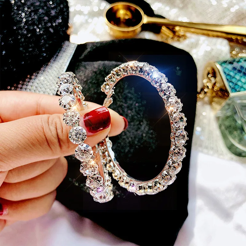 925 Sterling Silver Post 5.5cm Big Circle Shiny Cz Crystal Hoop Earrings Rhinestone Hoop Earrings, Silver color
925 Sterling Silver Post 5.5cm Big Circle Shiny Cz Crystal Hoop Earrings Rhinestone Hoop Earrings, Silver color