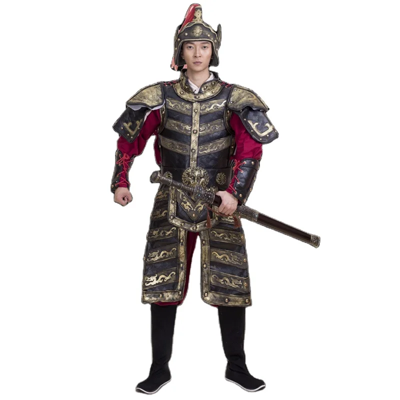 

Ancient China Army General Armour Stage Show Performance Movie TV Play Use Woman Outfit Hanfu Men's Costume Armor Corselet, As the pictures