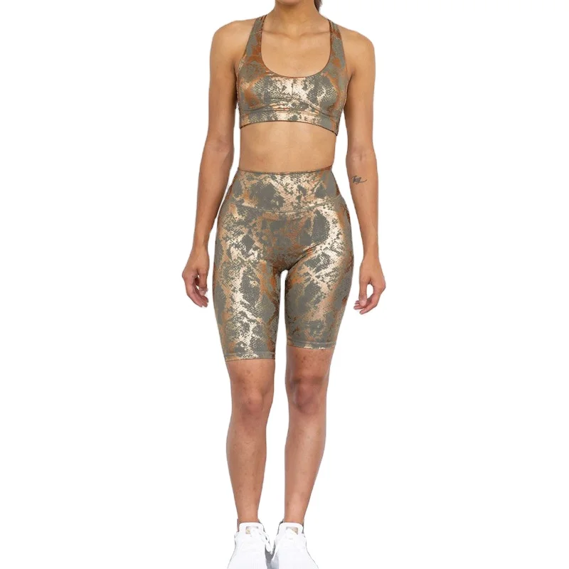 2 Piece Women Sports Jogging Sets Clothing High Waist Slim Fit Snake Printing Scrunch Running Bra Set Sports Short Set, Customized color
2 Piece Women Sports Jogging Sets Clothing High Waist Slim Fit Snake Printing Scrunch Running Bra Set Sports Short Set, Customized color