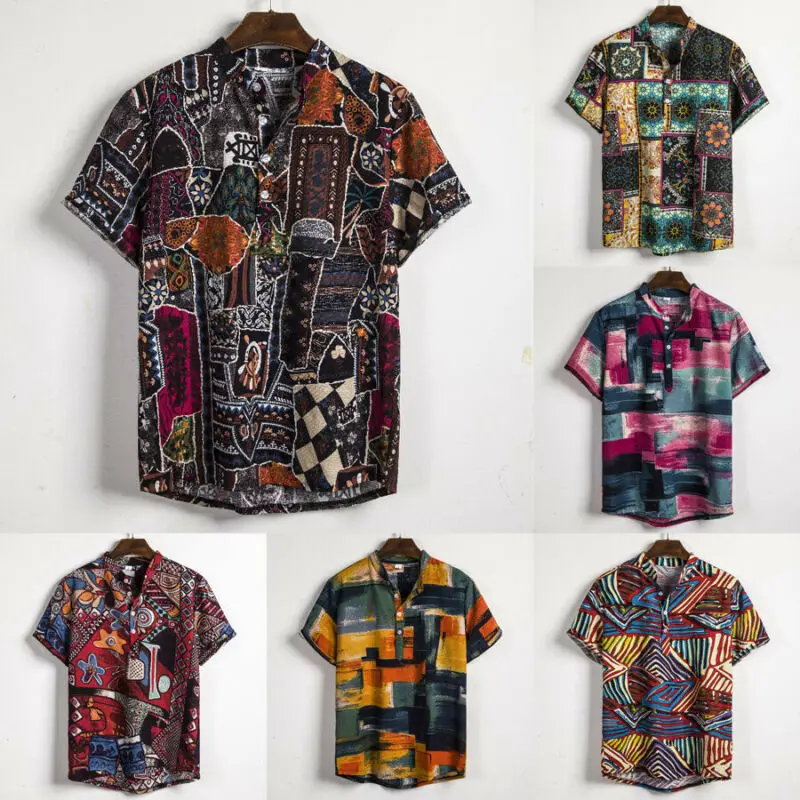 National Style Men Linen Floral Print Short Sleeve Shirt Summer Hawaii Holiday Loose Casual Stand Shirts Top, As pictures
National Style Men Linen Floral Print Short Sleeve Shirt Summer Hawaii Holiday Loose Casual Stand Shirts Top, As pictures