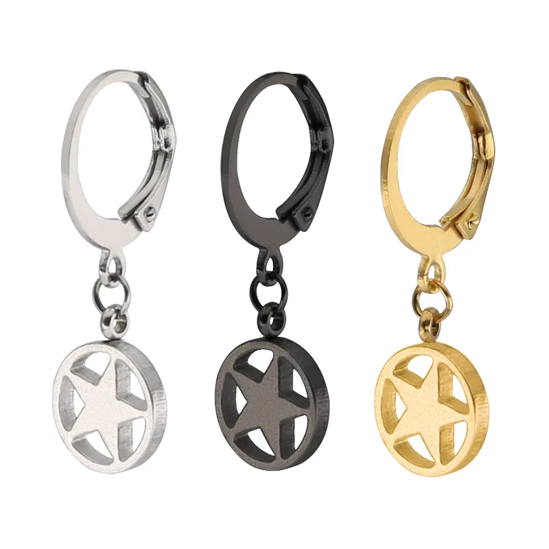Factory Outlet Amazon Hot Selling Fashion Stainless Steel Five-pointed Star Round Trend French Buckle Pendant Earrings, Picture shows
Factory Outlet Amazon Hot Selling Fashion Stainless Steel Five-pointed Star Round Trend French Buckle Pendant Earrings, Picture shows