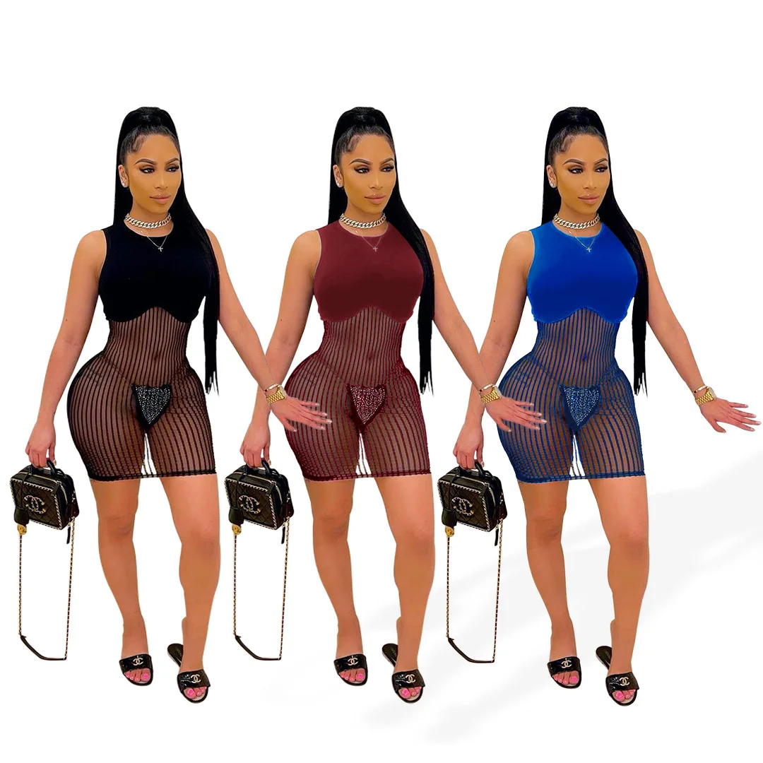 2021 hot selling solid color sexy see through sleeveless summer Mini bodycon women dress
2021 hot selling solid color sexy see through sleeveless summer Mini bodycon women dress