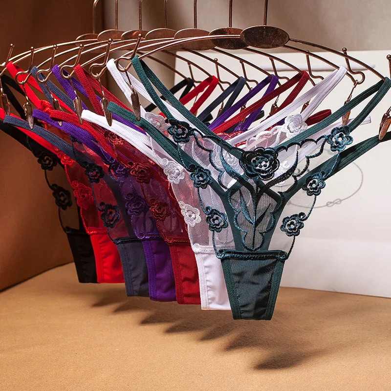 2021 new feminine transparent lace thong wholesale custom embroidered panties, Black
2021 new feminine transparent lace thong wholesale custom embroidered panties, Black