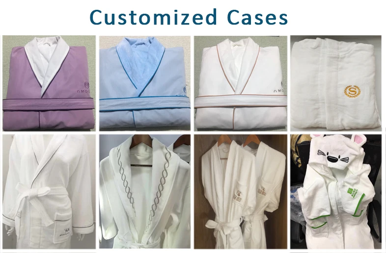 Hotel Customized Size Logo Velour Terry 100% Cotton Waffle Bath Robe