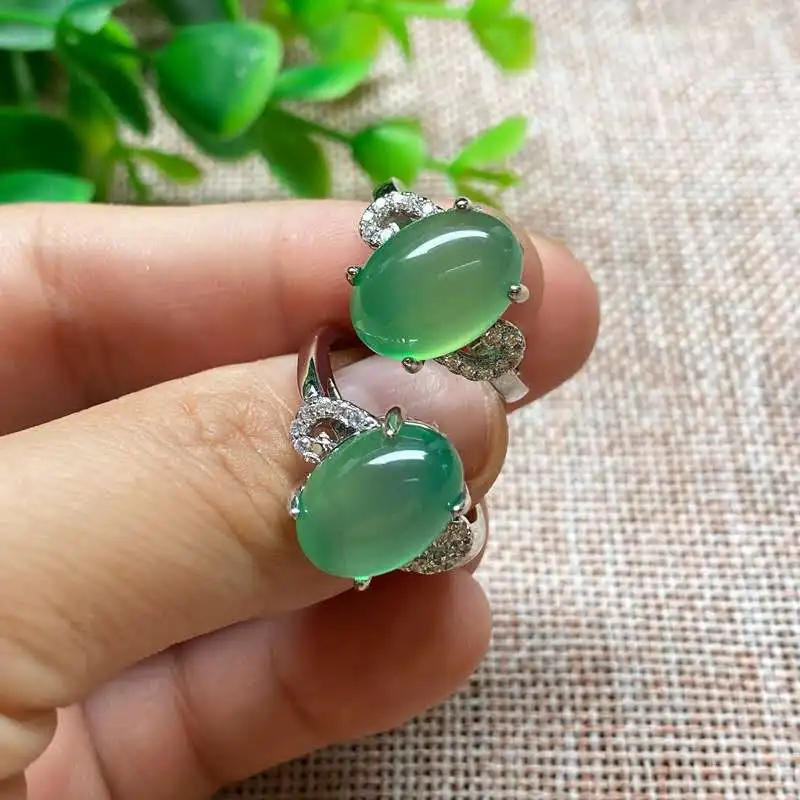 

Vintage Natural Green Agate Jade Stone Emerald Adjustable Rings Silver Diamond Jade Ring Jewelry Gifts For Women Wholesale, White , green , black