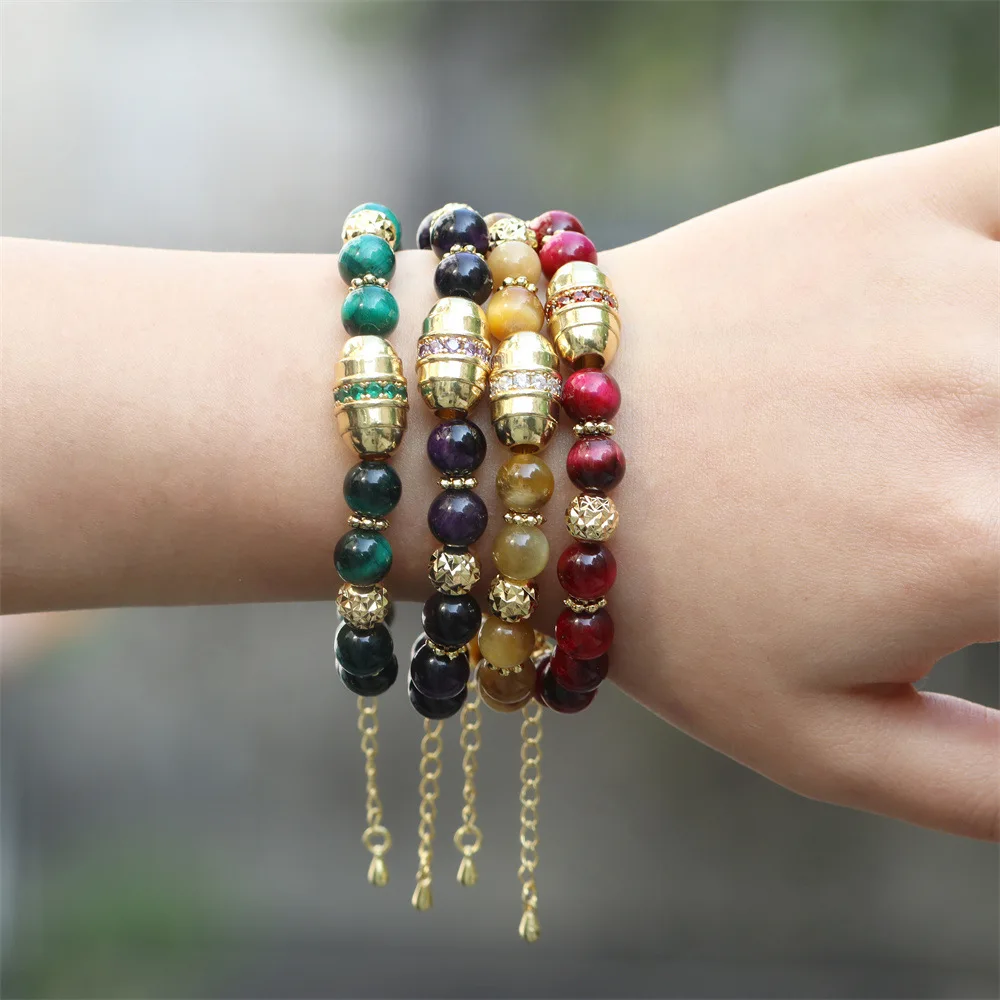 Bling Crystal Metal Capsule Natural Stone Beads Charm Bracelet Tiger's eye Stone Bracelet for Women
Bling Crystal Metal Capsule Natural Stone Beads Charm Bracelet Tiger's eye Stone Bracelet for Women