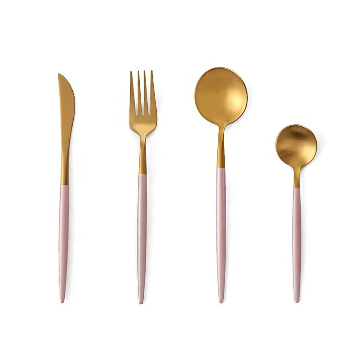Wholesale 304 Wedding Flatware Travel Spoon and Fork and Knife Pink Gold Reusable Stainless Steel Cutlery Set, Customized color 
Wholesale 304 Wedding Flatware Travel Spoon and Fork and Knife Pink Gold Reusable Stainless Steel Cutlery Set, Customized color