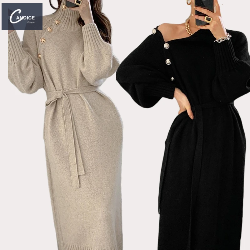 Candice chic autumn retro high neck chic two-wear lace waist knitted button up sweater dresses winter korean style
Candice chic autumn retro high neck chic two-wear lace waist knitted button up sweater dresses winter korean style