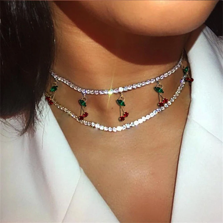 Cherry Neck Tennis Choker Baguette Jewelry Necklace 
Cherry Neck Tennis Choker Baguette Jewelry Necklace