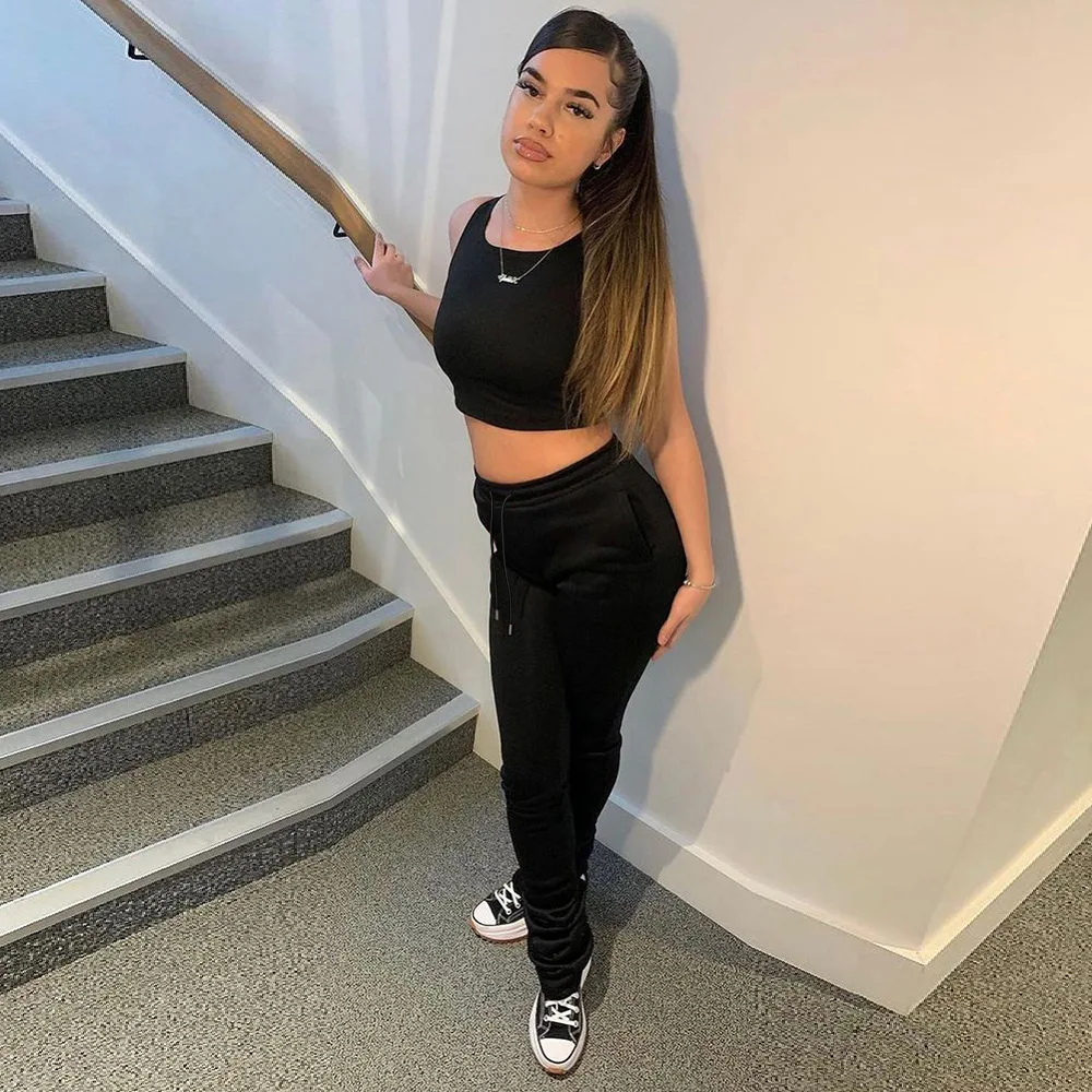 Fashion Joggers Sport Casual Vest Long Trousers 2 Piece Solid Color Sleeveless Crop Top Sexy Two Piece Pants Set, Shown
Fashion Joggers Sport Casual Vest Long Trousers 2 Piece Solid Color Sleeveless Crop Top Sexy Two Piece Pants Set, Shown