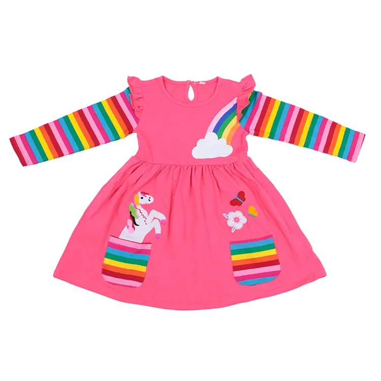2021 Wholesale Rainbow Pony Pattern Pink Girl Dress Ruffle Long Sleeve Girls Clothes summer child clothing, Picture
2021 Wholesale Rainbow Pony Pattern Pink Girl Dress Ruffle Long Sleeve Girls Clothes summer child clothing, Picture