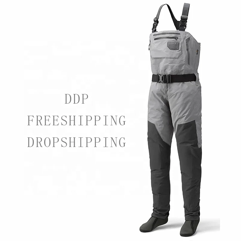

freeshipping sealer hunting waterproof nylon simms breathable fly custom neoprene chest fishing waders pants, Gray