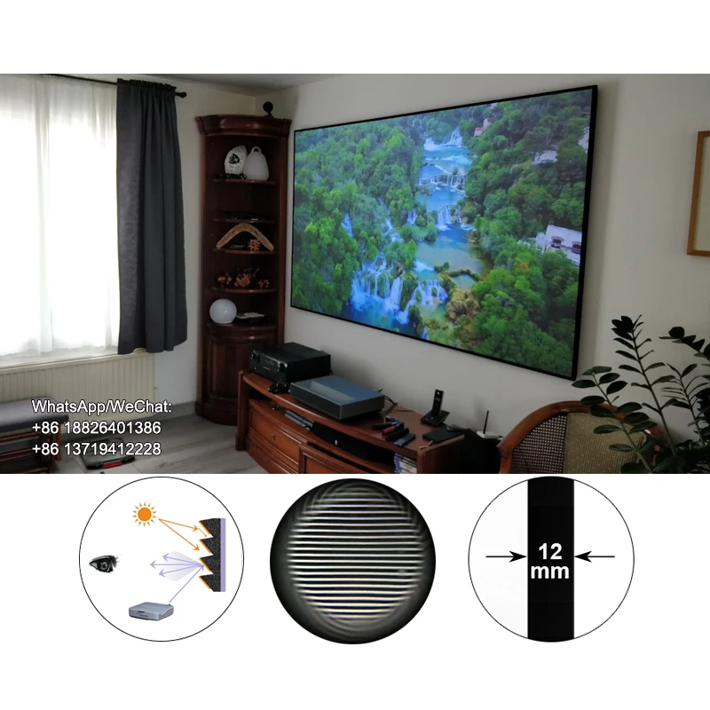 Ultra Short Throw Projector Screen PET Crystal 100 inch 16:9 Fixed Frame Screen, Dark grey