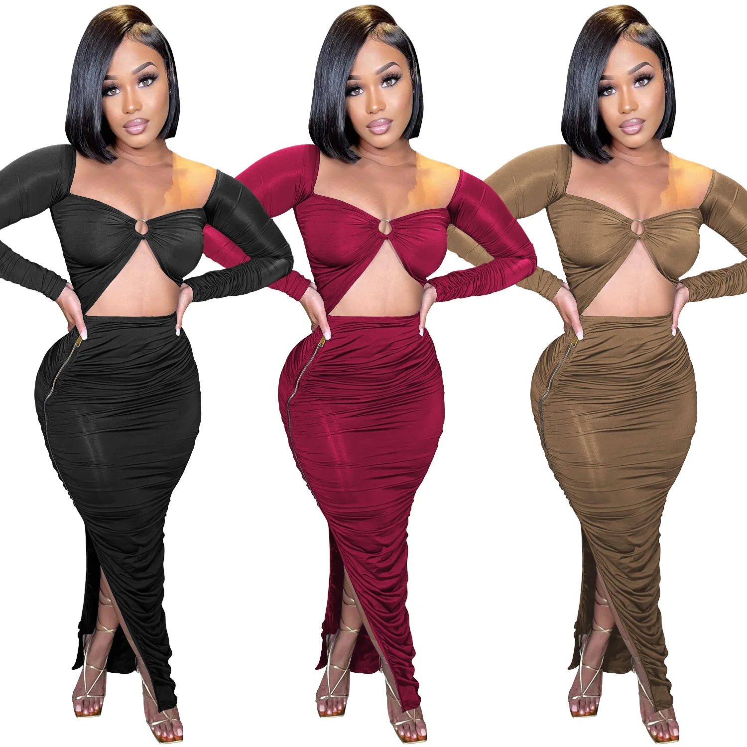 2022 Women Clothes Pure Color Fashion High Quality Women's Long Sleeved Zipper Pleated Long Skirt Dress, 3 colors
2022 Women Clothes Pure Color Fashion High Quality Women's Long Sleeved Zipper Pleated Long Skirt Dress, 3 colors