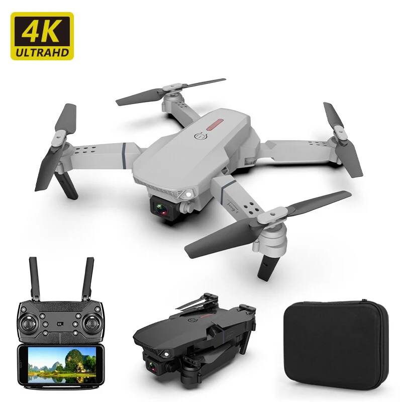 

E88 Wifi Fpv Mini Drone With Wide Angle Hd 4k Dual Camera Hight Hold Mode Rc Foldable Quadcopter Dron Gift Kid Toy, Black