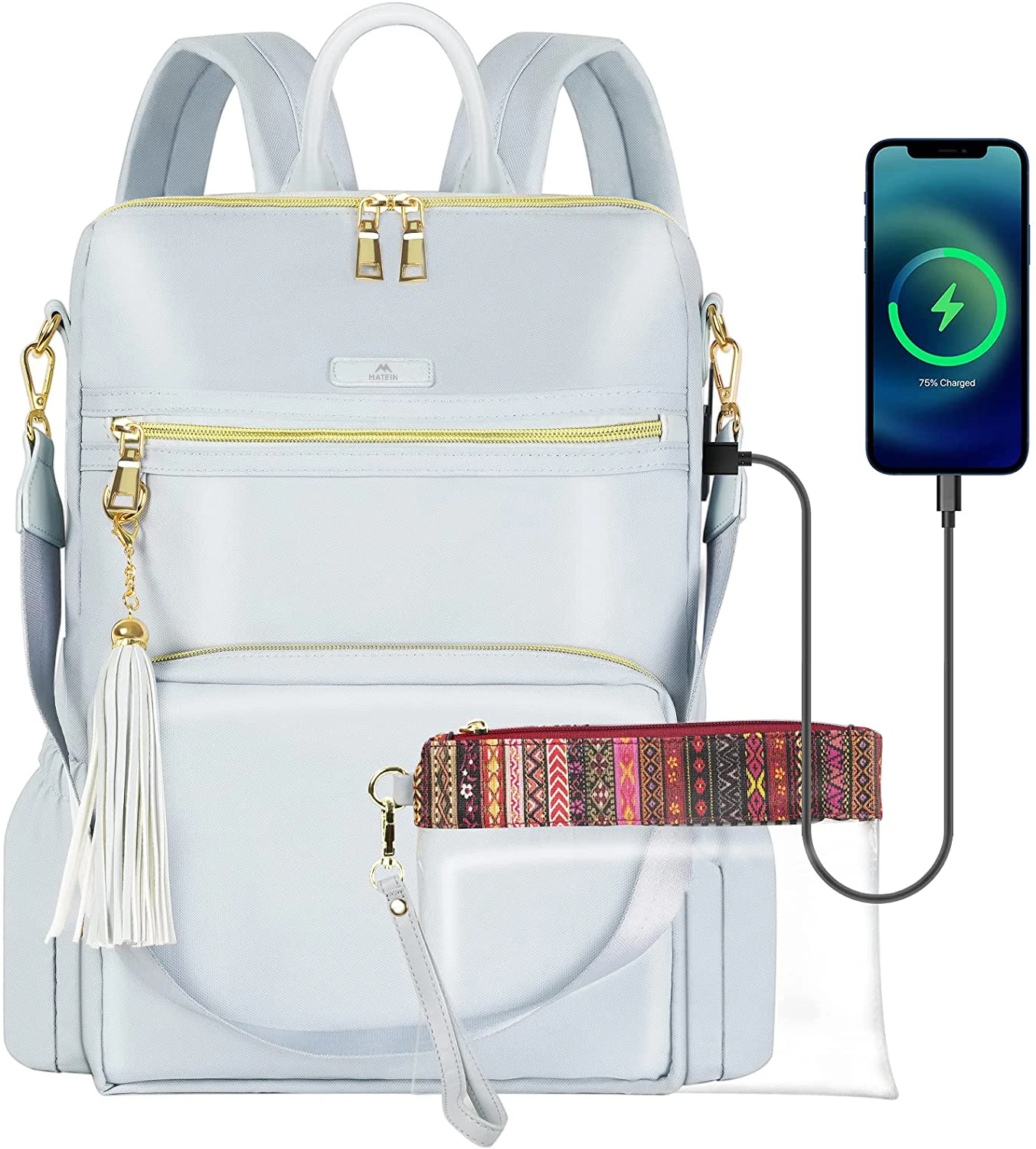Stylish Travel Laptop Backpack Smart USB Charging Port Casual Daypack Girl Polyester Tassel Shoulder Bag Bookbag with Purse, Customized color
Stylish Travel Laptop Backpack Smart USB Charging Port Casual Daypack Girl Polyester Tassel Shoulder Bag Bookbag with Purse, Customized color