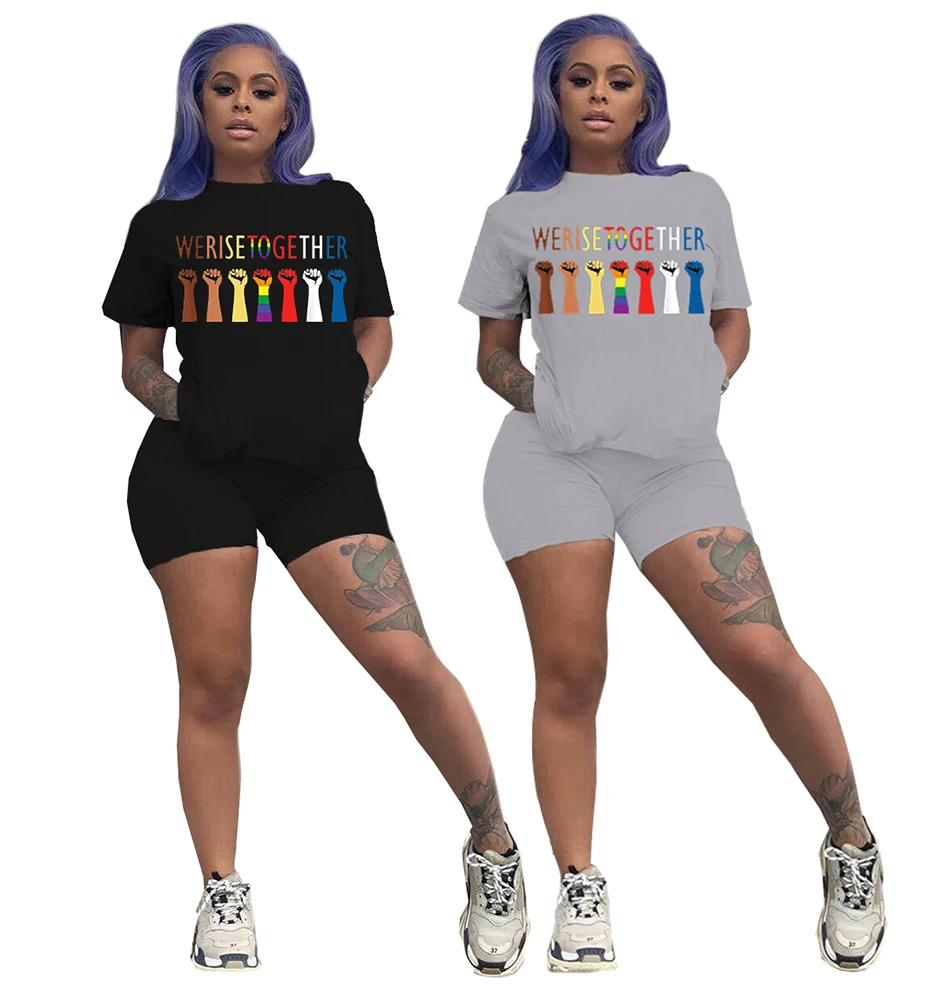 Hot selling letter printed sports loose suit fashion short Sleeve snack two piece biker short sets
Hot selling letter printed sports loose suit fashion short Sleeve snack two piece biker short sets
