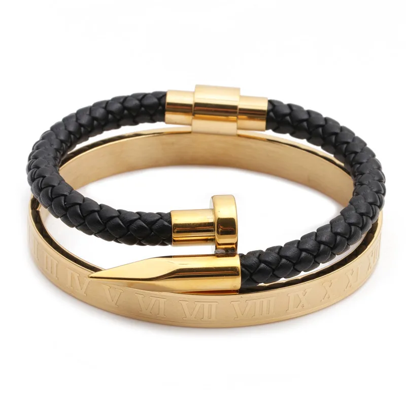 Braid Leather Nail Bracelet Solid Stainless Steel Screw Nail Bracelets Genuine Leather Style Nail Bracelets for Men
Braid Leather Nail Bracelet Solid Stainless Steel Screw Nail Bracelets Genuine Leather Style Nail Bracelets for Men