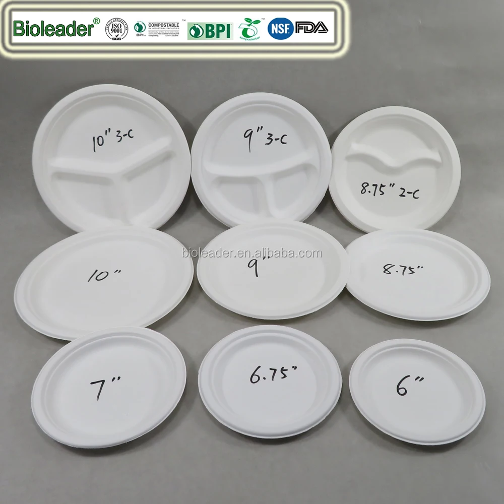 Degradable disposable 8 inch Ribbed Sugarcane bagasse Plate