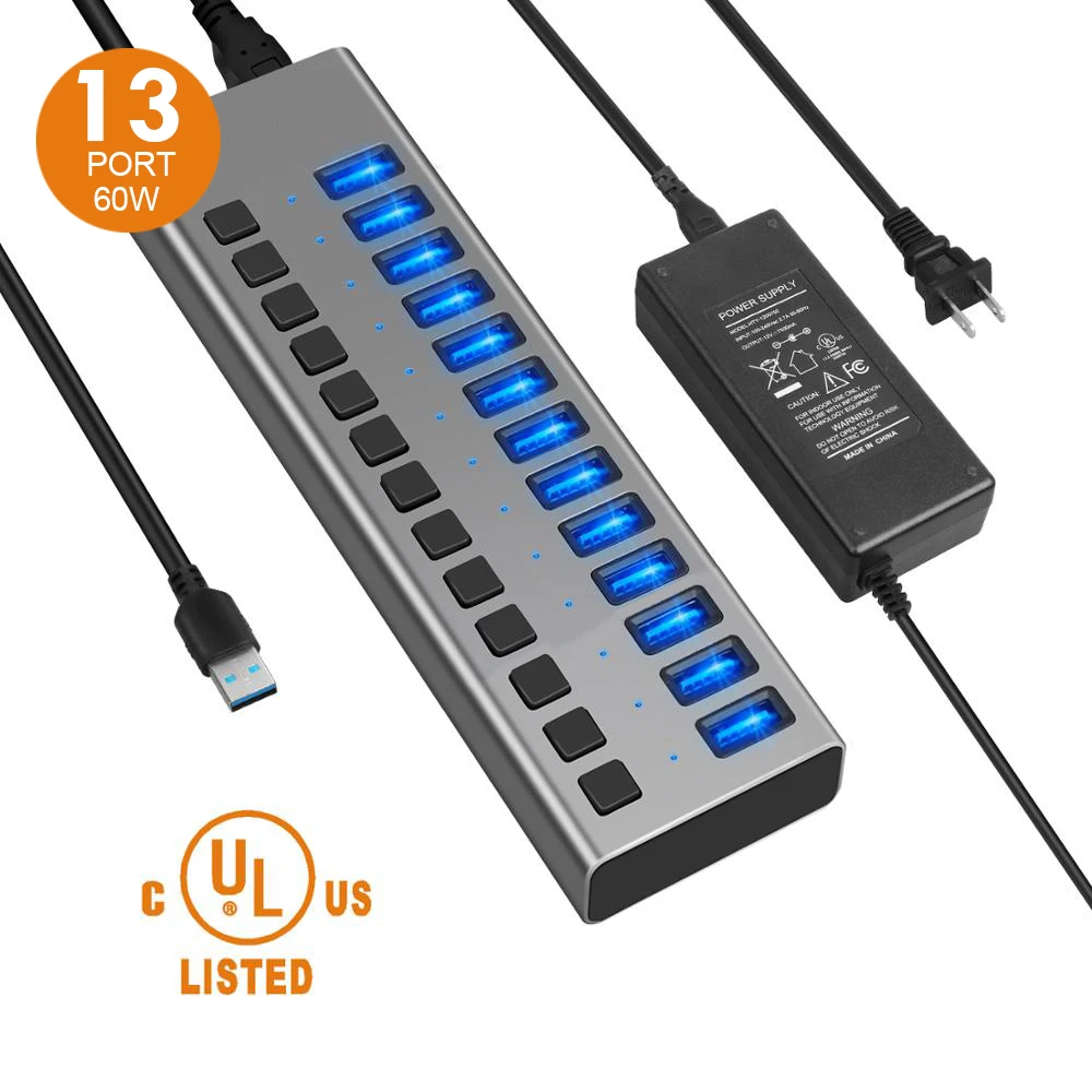 Wholesale Individual Power Switches and LEDs 13Port USB 3.0 Hub with Includes 60W 12V/5A Power Adapter, Black
Wholesale Individual Power Switches and LEDs 13Port USB 3.0 Hub with Includes 60W 12V/5A Power Adapter, Black
