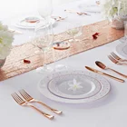 Wholesale Rose Gold Disposable Plastic Tableware Set For Wedding Dinner Birthday Party