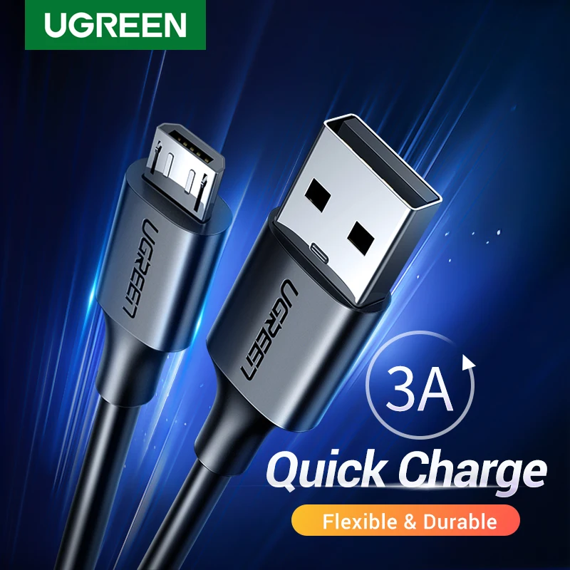 

Ugreen Durable Flexible 3A Fast Charging Data QC 3.0 Cable Mobile Phone Micro USB Cable for Samsung ASUS LG Android Tablet, Black white