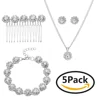 Simple Alloy Crystal Flower Bridal Necklace Bracelet Earring Hair Comb Jewelry Set For Women