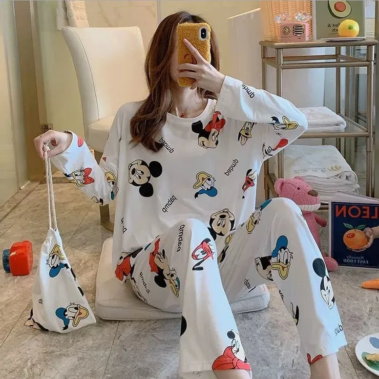 Summer Milk Silk Sleepwear Skirt Round Neck Cartoon Cute Printing Women Long Sleeve Pajamas 
Summer Milk Silk Sleepwear Skirt Round Neck Cartoon Cute Printing Women Long Sleeve Pajamas