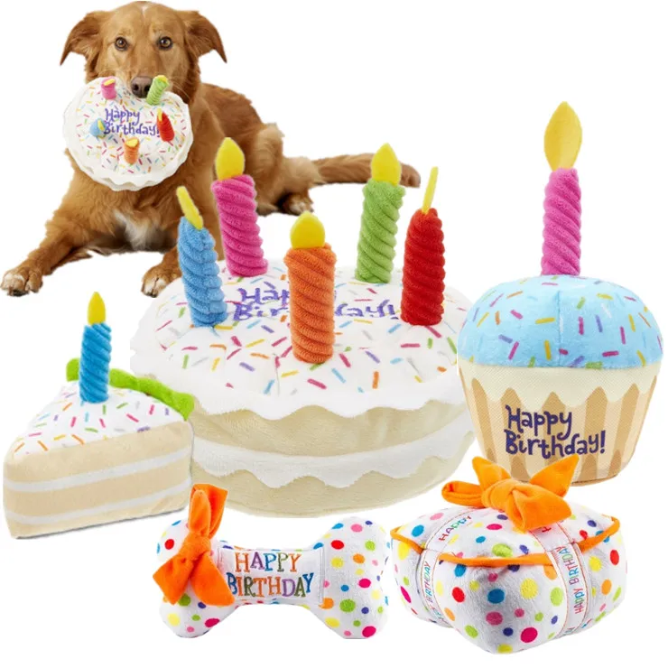 Custom Stuffed Dog Toys Happy Soft Squeaky Pet Toys Plush Cake Birthday Dog Toys with Candles
Custom Stuffed Dog Toys Happy Soft Squeaky Pet Toys Plush Cake Birthday Dog Toys with Candles