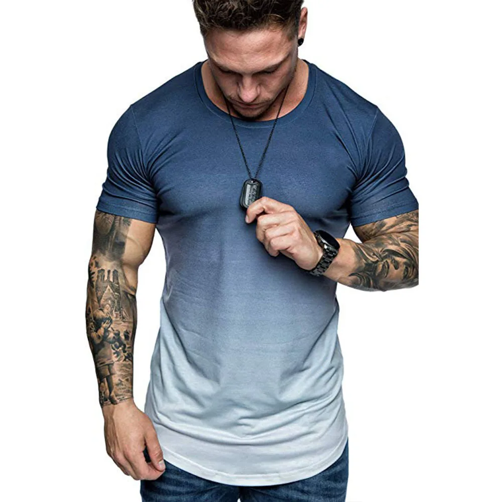 2021 summer latest fashion design gradient color short sleeves round neck t shirt men slim fit
2021 summer latest fashion design gradient color short sleeves round neck t shirt men slim fit
