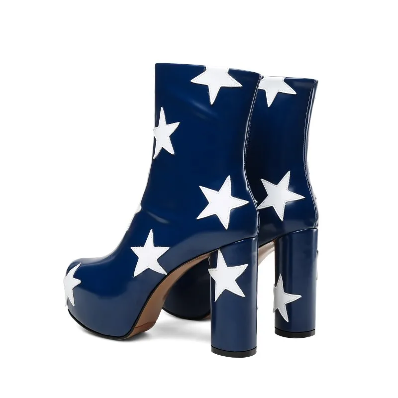 Round toe waterproof platform thick high-heeled zipper increased star flag women ankle boots
Round toe waterproof platform thick high-heeled zipper increased star flag women ankle boots